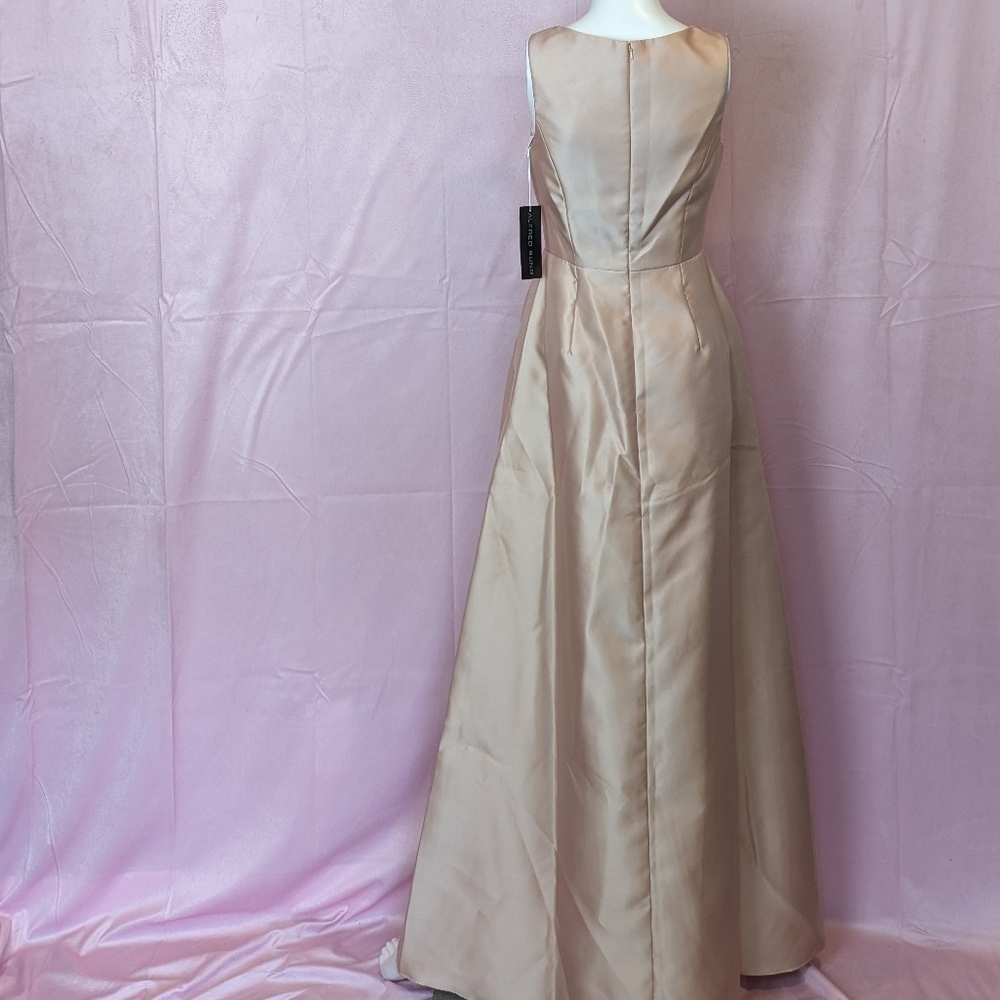 Alfred Sung Sateen Twill Sleeveless Bridesmaid Dress with Pockets Toasted Sugar - Picture 4 of 11